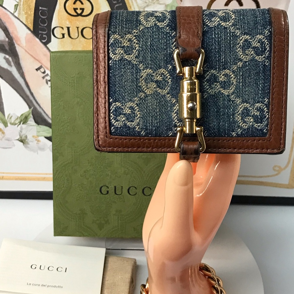 ‼️SOLD‼️GUCCI Jackie 1961 Denim Compact Card Wallet 😍🔥 - Picture 3 of 17